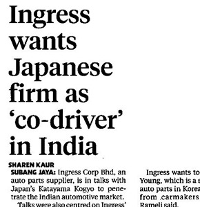 Ingress Wants Japanese Firm As co Driver in India