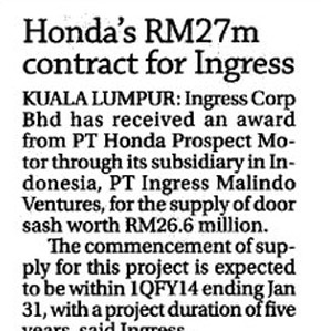 Honda's Rm27m Contract For Ingress