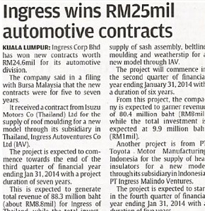 Ingress Wins Rm25mil Automotive Contracts  